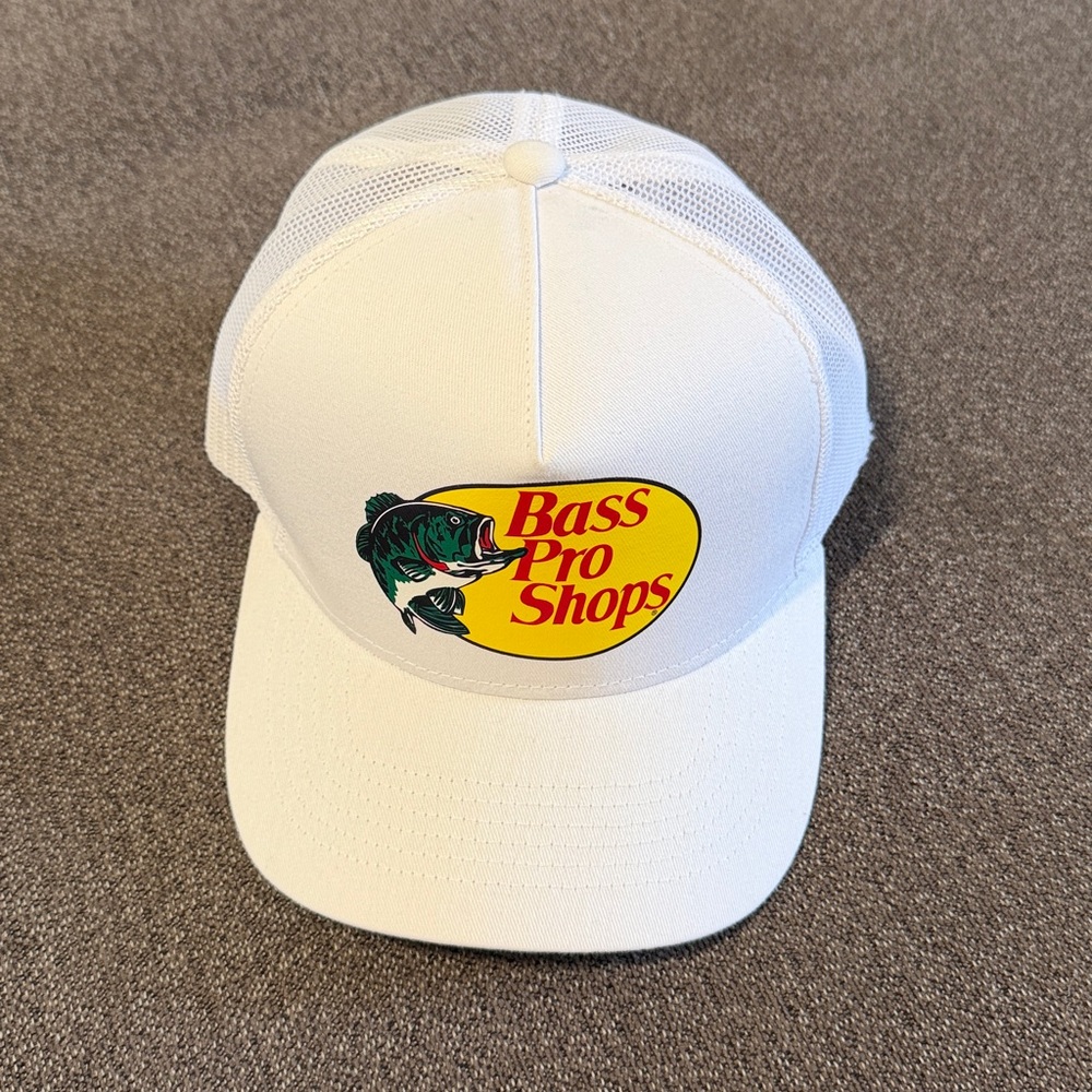 Bass Pro Shops White Snap Back Trucker Hat